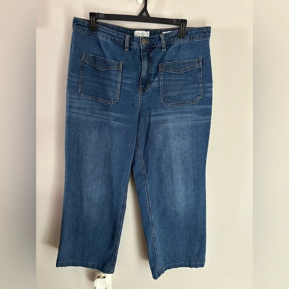 Jessica Simpson Tease High Rise Wide Leg Jeans Patch Pocket Plus Size 18 W